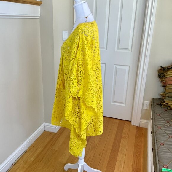 Sundance Kimono Cover Up Swim Crochet Cotton Yellow Gracelyn Yellow Tie Neck (L) - Picture 2 of 6